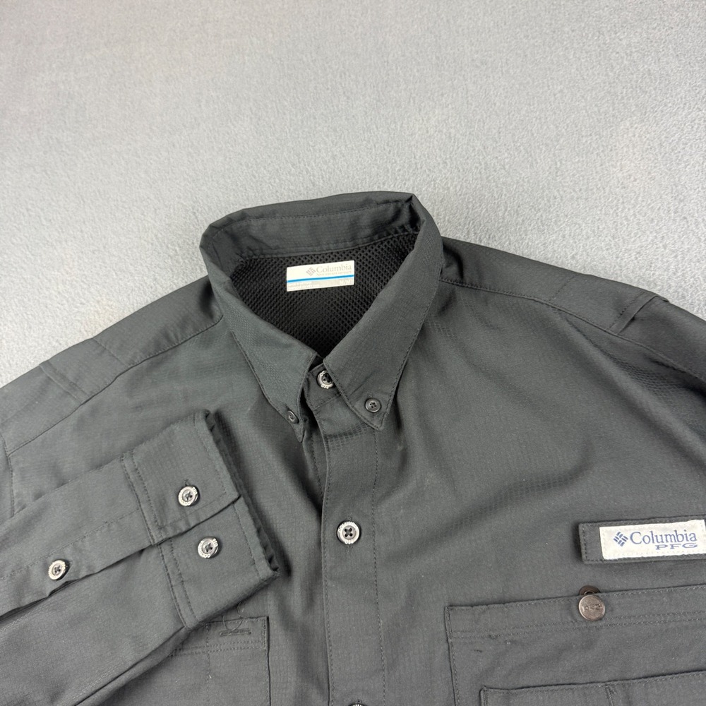 Columbia PFG Shirt Men's M Black Long Sleeve Fishing Omni-Shade Hybrid Vented